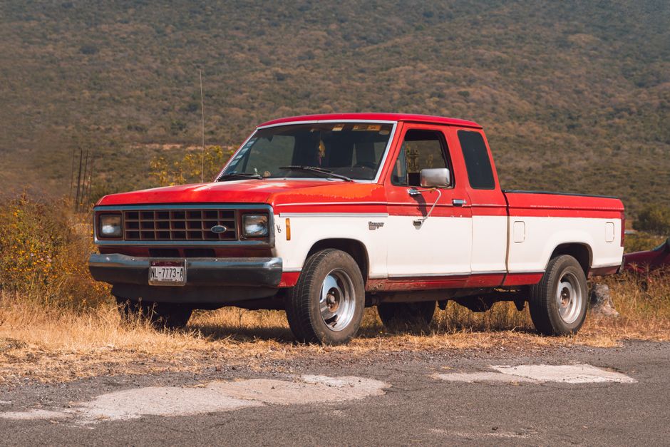 A pickup truck parked on a street